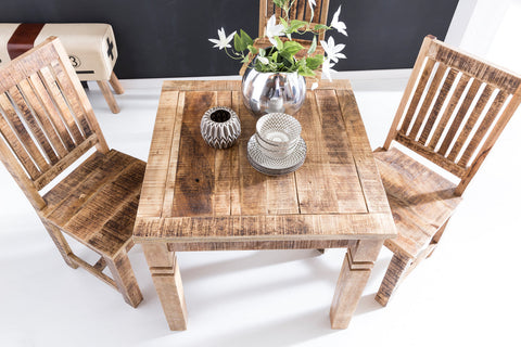 Rootz Dining Table - Square - Solid Mango Wood - Rustic Design - Dining Table for 4 - Real Wood - 80 x 80 x 76 cm