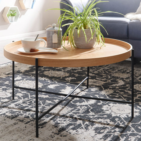 Rootz Coffee Table - Wood and Metal Living Room Table - Modern Round Design - Wooden Table for Living Room - 78x78x40 cm
