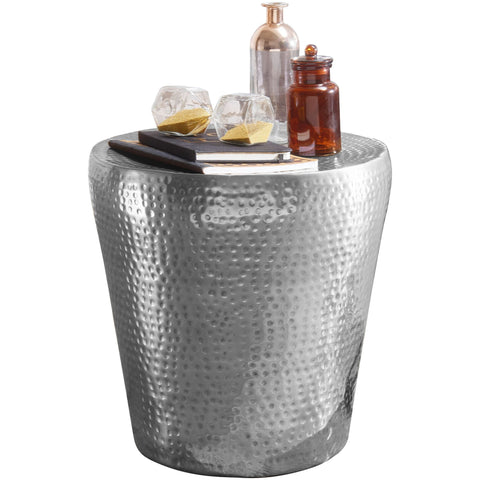 Rootz Side Table - Silver Aluminum - Oriental Round Table - Small Hammered Accent Table - Modern Designer Metal Filing Table - Narrow Table - 41x41x41cm