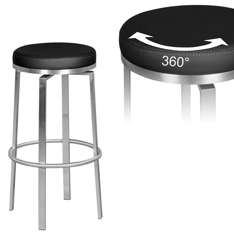 Rootz Bar Stool - Durable M8 - Black Stainless Steel Bar Stool - Modern Bar Chair - Swivel Counter Stool with Legs