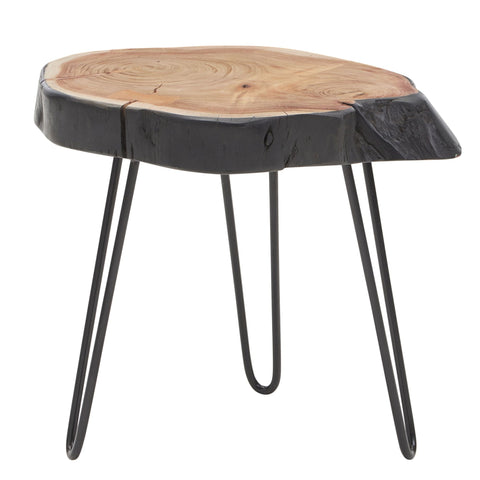 Rootz Acacia Wood Side Table - Industrial Metal Legs - Tree Edge Design - Solid Coffee Table with Hairpin Legs - Small Table for Living Room - 40x40x32cm
