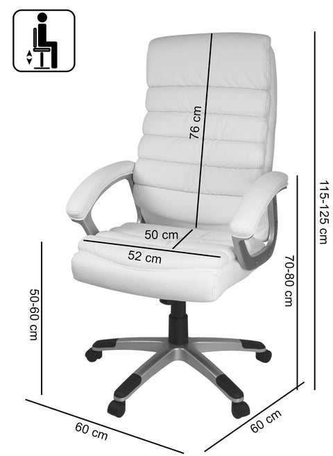 Rootz Office Chair - White Artificial Leather - Ergonomic with Headrest - Design Executive Chair - Desk Chair with Wiping Function - Swivel Chair - High Backrest (X-XL, 120kg)