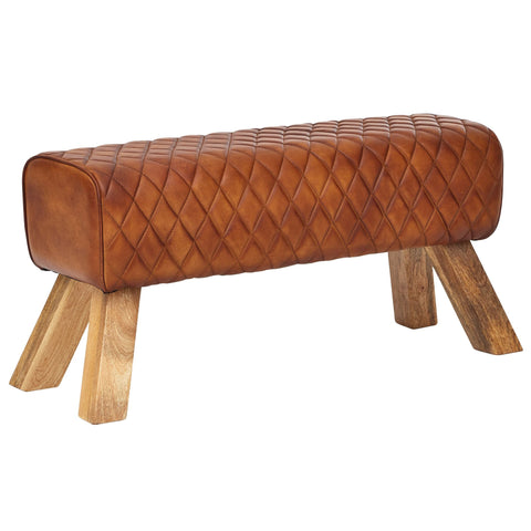 Rootz Bench - Genuine Leather - Modern Turnbock Leather - Springbok Leather Stool - Padded Gymnastics Bench - Solid Wood - 89x46x35cm