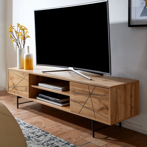 Rootz TV Stand - Lowboard - TV Dresser with Two Doors - Modern High Design TV Cabinet - Living Room TV Stand - Oak Wood - 160x45x40 cm