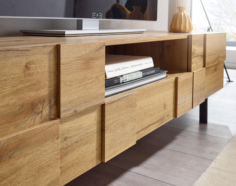 Rootz TV Cabinet - Lowboard - Modern Design TV Dresser with Two Doors - Living Room TV Stand - Oak Wood Decor - 160x46x43 cm