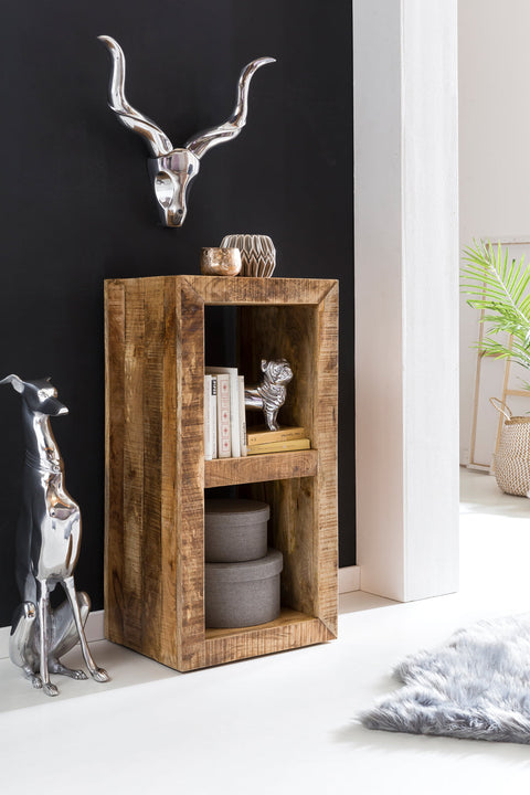Rootz Bookcase - Floor Shelf - Solid Wood - 2-Tier Design in Natural Wood - Country House Style Side Table - Small Solid Wooden Bookshelf -  90 x 45 x 35 cm