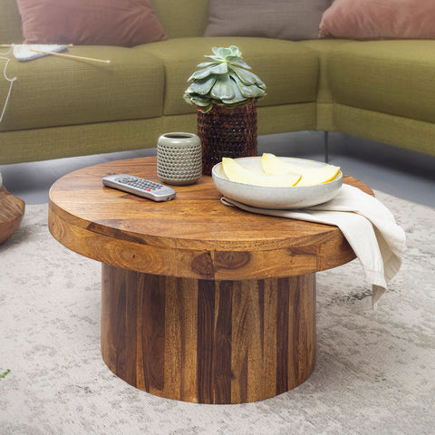 Rootz Coffee Table - Sheesham Solid Wood - Design Round Living Room Table - Brown Coffee Table - Table for Living Room (60x30x60 cm)