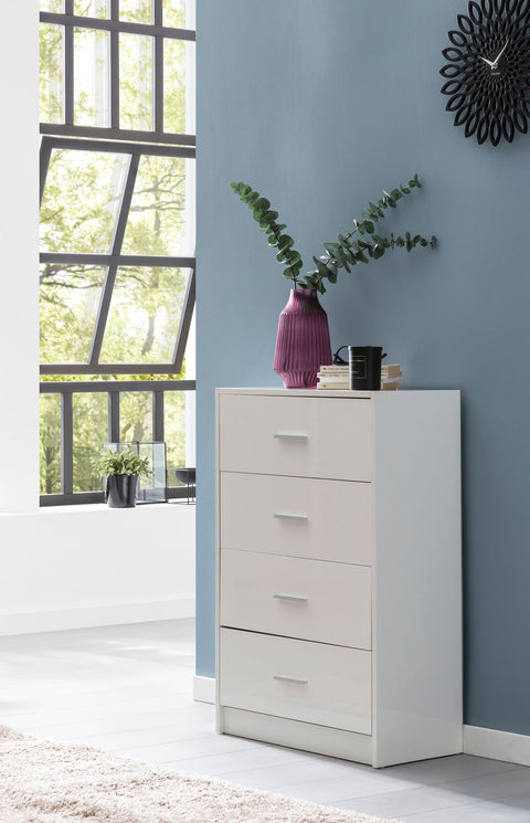 Rootz Sideboard - High Gloss Design - Modern Wood Sideboard - Narrow Dining Room Drawer Chest - White - 60x90x30cm