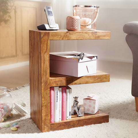 Rootz Side Table - Solid Wood Sheesham - E Cube Design - 60cm Height - Brown Country Style Coffee Table