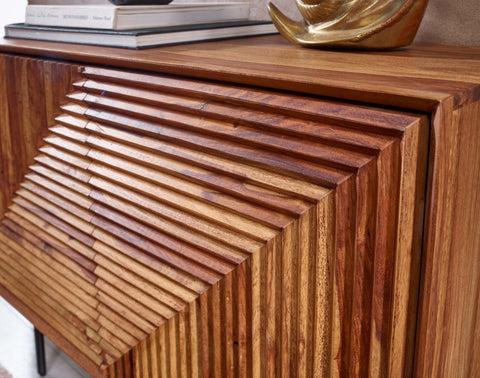 Rootz Sideboard - Modern Metal Sideboard with Two Doors - Living Room Dresser Cabinet - Solid Sheesham Wood - 100x71x40 cm