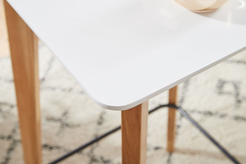 Rootz Table - Bar Table for 4 - Modern Design - Wood Party Table - Scandinavian Oak High Table - White Square - 60x110x60cm