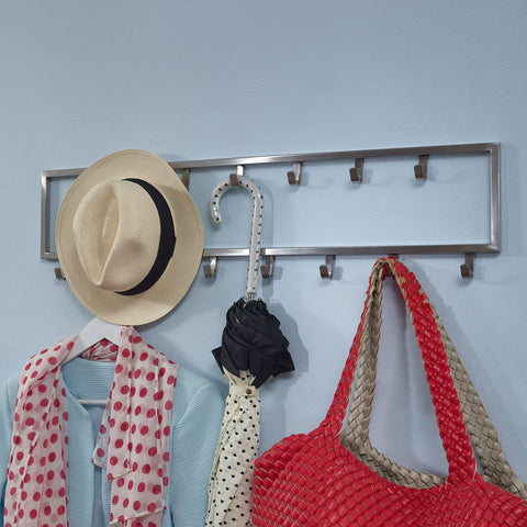 Rootz Wall Coat Rack - Design Hall Coat Rack Steel - Hook Rail Wall Panel - Wardrobe Wall - Hallway Coat Rack - Metal Silver - 80x20x4 cm