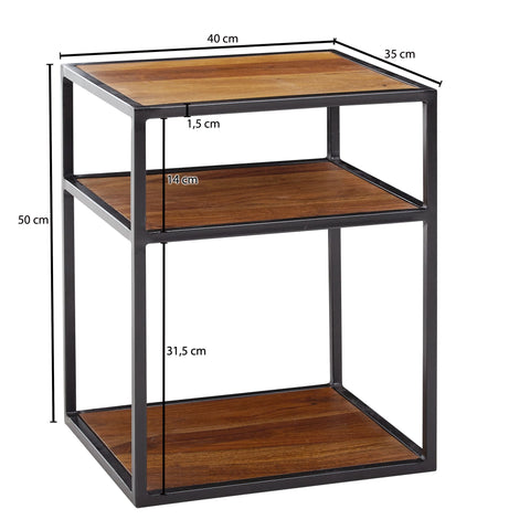 Rootz Bedside Table - High Side Table with Shelf - Design Nightstand for Box Spring Bed - Industrial Coffee Table with Storage - Sheesham Wood - Metal - 40x50x35 cm