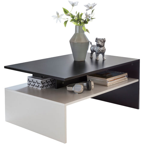 Rootz Coffee Table - Black/White - Modern Two-Piece Living Room Coffee Table with Storage - Large & Tall Lounge Table - 90 x 43 x 60 cm