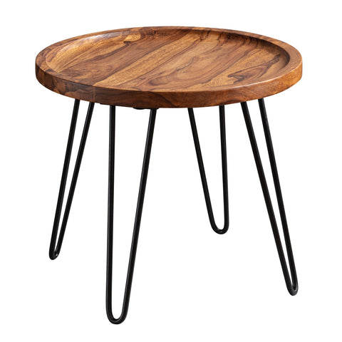 Rootz Round Coffee Table - Sheesham Solid Wood - Hairpin Legs - Wood and Metal Living Room Table - (45x40x45 cm)