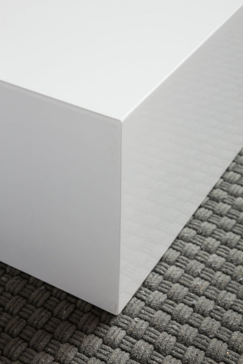 Rootz Coffee Table - Cube - White High Gloss Lacquered - Modern Design Square Living Room Table - Cube Shape Side Table - 60 x 60 x 30 cm