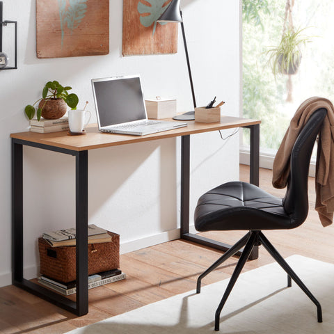 Rootz Office Desk - Design Computer Table - Small Home Office Table - Study Room Laptop Table with Metal Legs - Oak Decor - Black - 120x60x76 cm