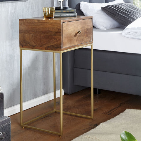 Rootz Bedside Table - Mango Solid Wood - Design with Drawer - Storage Space - Metal - 40x75.5x35 cm