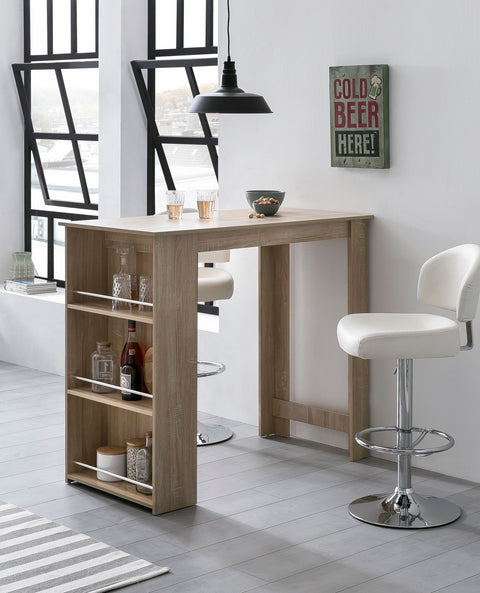 Rootz Bar Table - Wooden Kitchen Table with Integrated Shelf - 120x107.5x60cm