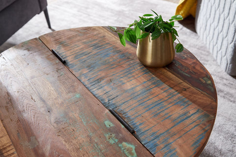 Rootz Industrial Round Coffee Table - Mango Wood and Metal - White - Design Living Room Table with Storage - Modern Lounge Sofa Table - 60x36x60 cm
