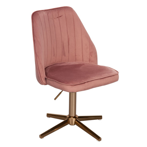 Rootz Swivel Desk Chair with Backrest - Height Adjustable Shell Chair - Rotatable Home Office Chair -  Pink Velvet Design - 120 kg Capacity