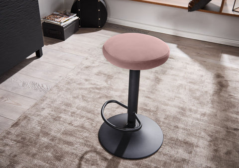 Rootz Stool - Backrest-Free, Adjustable Height 58-79 cm - Kitchen Stool Fabric-Metal Design - Velvet Pink