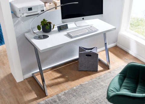 Rootz Computer Desk - Silver PC Table with Metal Legs - Modern Design Computer Desk - Home Office Workstation - High Gloss White Desk - 120x55x76 cm