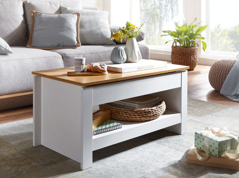 Rootz Coffee Table - Living Room Table with Storage Space - Modern Square Coffee Table - White Oak Design - 85x47x45 cm