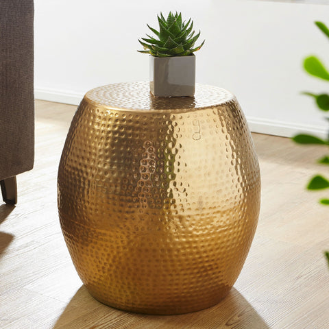Rootz Side Table - Gold Aluminum - Oriental Round Table - Modern Metal Designer Filing Table - Slim Antischisch - Small Hammered Accent Table - 42x42x42cm