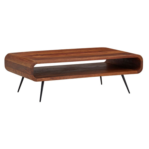 Rootz Coffee Table - Metal Corner Coffee Table - Living Room Table with Storage - Solid Rectangular Coffee Table - Small Modern Side Table - Sheesham Solid Wood - 90x55x30 cm