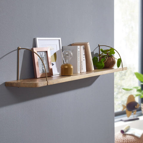 Rootz Wall Shelf - Industrial Metal Hanging Shelf - Large Design Floating Shelf - Living Room Wall Bookshelf - Mango Solid Wood - 100x25x22 cm