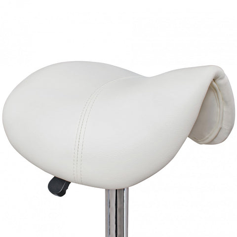 Rootz Saddle Stool -  White - Height Adjustable Esthetician & Barber Stool with Swivel and Wheels