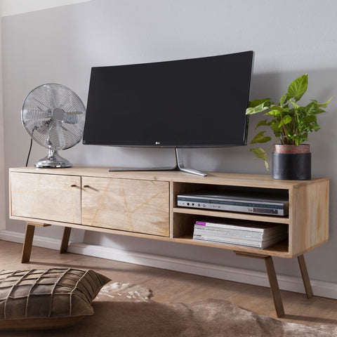 Rootz TV Dresser - Mango Wood - Solid Wood Country Style - 2-Door Base Cabinet - 145x47x35cm