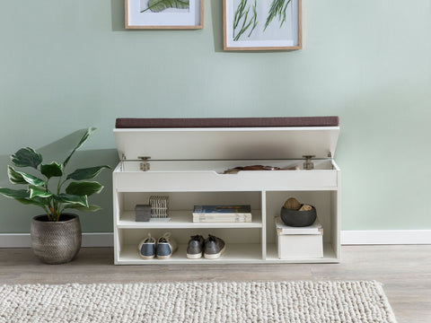 Rootz Wood Bench - Upholstered Seat Wardrobe Bench - Narrow Hallway Storage Bench - Shoe Storage Chest Bench - White - 104x51x32 cm