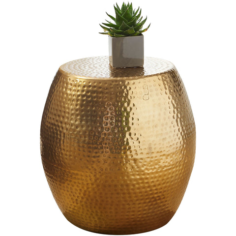 Rootz Side Table - Gold Aluminum - Oriental Round Table - Modern Metal Designer Filing Table - Slim Antischisch - Small Hammered Accent Table - 42x42x42cm