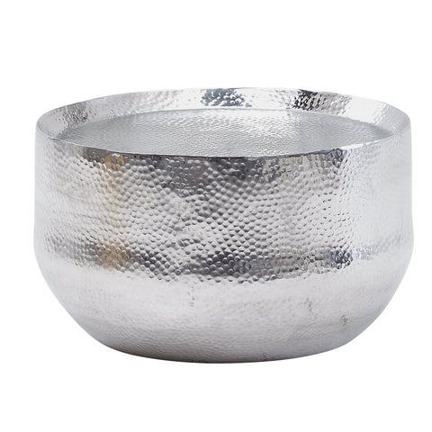 Rootz Coffee Table -  Silver Aluminum - Small Round Hammered Living Room Table - Oriental Design Round Aluminum Coffee Table - 60x60x35 cm