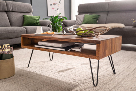 Rootz Coffee Table - Sheesham Solid Wood - Metal Coffee Table - Design Rectangular Coffee Table - Large Living Room Table (100x40x50 cm)