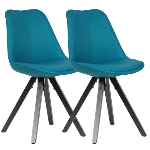 Rootz Dining Chairs - Petrol with Black Legs - Scandinavian Style - Upholstered with Fabric Cover - Set of 2 - Design Kitchen Chairs