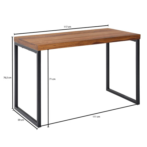 Rootz Sheesham Solid Wood Desk - Metal Frame Computer Table - Small Dark Design Office Desk - 117x59x76.5 cm