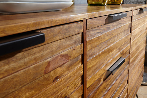 Rootz Sideboard - Sheesham Wood Design - Doors & Drawers - Industrial Style -  Solid Wood Cabinet - 160x40x88cm