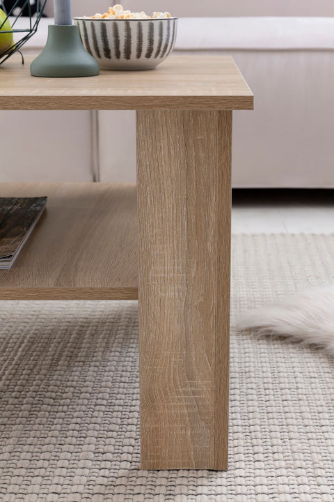 Rootz Coffee Table - Sonoma Oak - Design Wooden Table with Shelf - Lounge Table with Storage - Living Room Coffee Table - 60x42x60cm