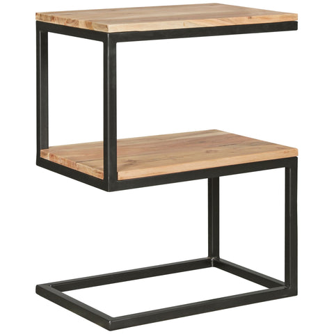 Rootz Side Table - S-Shape Solid Wood Acacia with Metal - Country Style Living Room Table - Square Storage Table - 45 x 60 x 30 cm