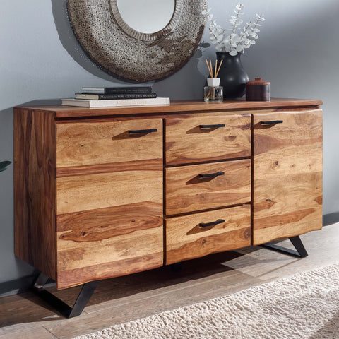 Rootz Sideboard - Metal with Wane - Modern Drawer Cabinet - Sheesham Wood - 145x82x45 cm