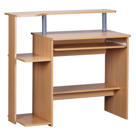 Rootz Computer Desk - Beechwood - Keyboard Extension - Space-saving PC Table with Printer Storage - Desk for Small Rooms - 94 x 90 x 48 cm