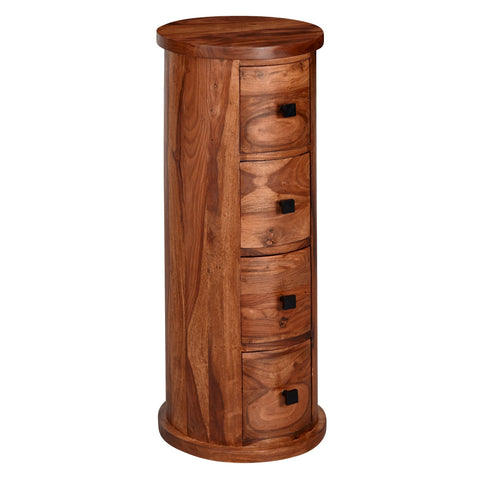Rootz Sideboard - 4-Drawer Cabinet - Narrow Solid Side Cabinet - Round Mini Dresser - Sheesham Solid Wood - 35x85x35cm