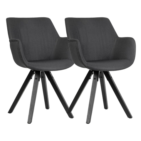 Rootz Dining Chair - Black with Armrests & Black Legs - Set of 2 - Modern Fabric Kitchen Chairs with Black Legs - Upholstered Shell Chairs
