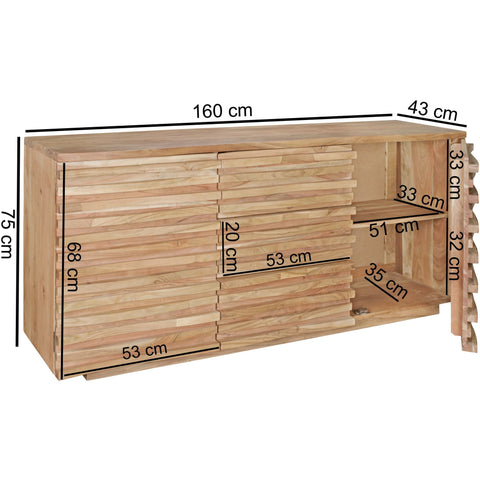 Rootz Cupboard - Chest of Drawers & Doors - Acacia Wood - Country Style Hallway Cupboard - 160 x 75 x 43 cm