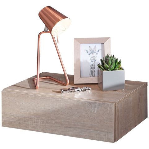 Rootz Wall-Mounted Bedside Table - Sonoma Wood - Drawer Wall Shelf - Floating Bedside Cabinet for Box Spring Bed - Hanging Wall Console - 46x15x30cm
