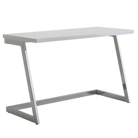 Rootz Computer Desk - Silver PC Table with Metal Legs - Modern Design Computer Desk - Home Office Workstation - High Gloss White Desk - 120x55x76 cm