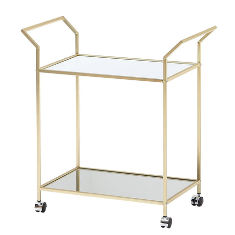 Rootz Serving Trolley - Glass and Metal Kitchen Trolley - Mobile Side Table - Dining Car with Glass Top - Mini Bar Tea Trolley - Gold Design - 73x78x37 cm